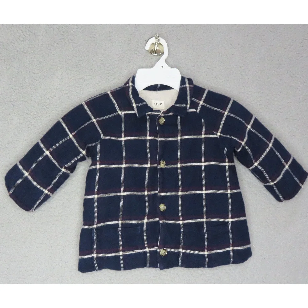 LOIR Paris Kids‎ Jacket 36 mos Navy Windowpane Plaid French Designer Cotton Coat